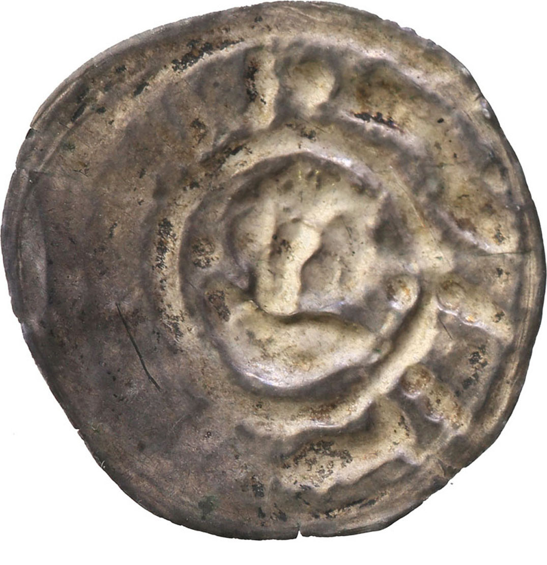 Śląsk, Księstwo Wrocławskie. Henryk I Brodaty (1201-1238), lub Henryk II Pobożny (1238-1241), Brakteat ratajski - RZADKI